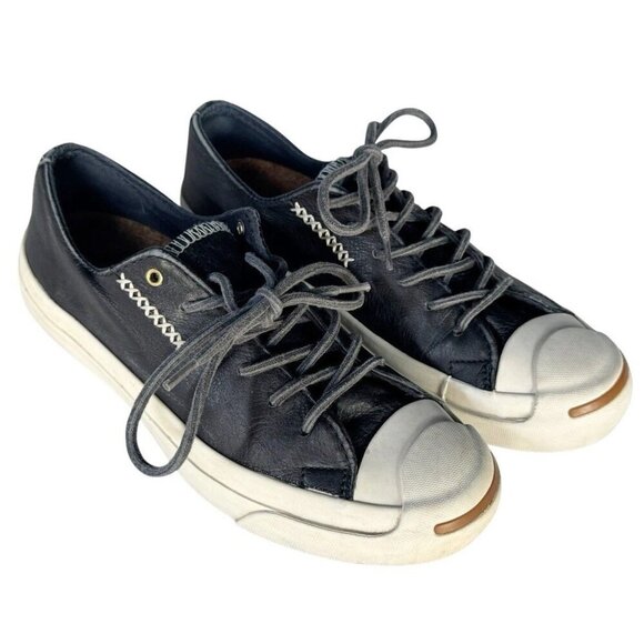 Converse Jack Purcell Cross Stitch Blue Leather Sneakers Womans Sz 6.5 Cork Sole - Picture 1 of 12